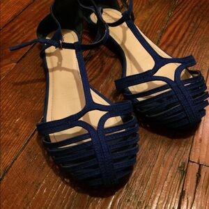 Cobalt blue t-strap sandals